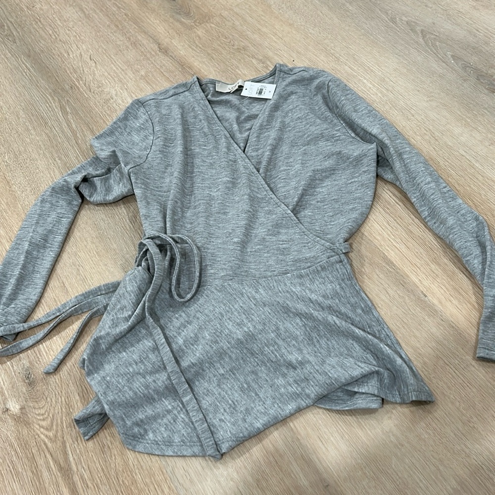 NEW Loft Gray SIZE M Wrap Blouse Top Long Sleeves Women Ann Taylor